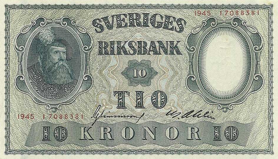 Front of Sweden p40f: 10 Kronor from 1945