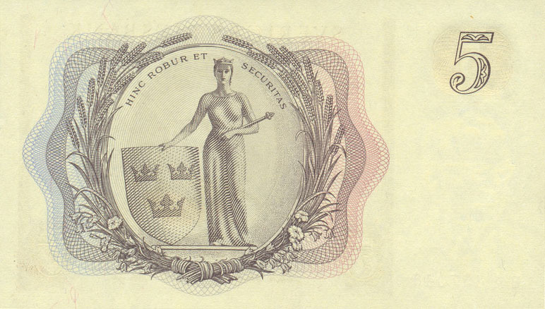 Back of Sweden p42a: 5 Kronor from 1954