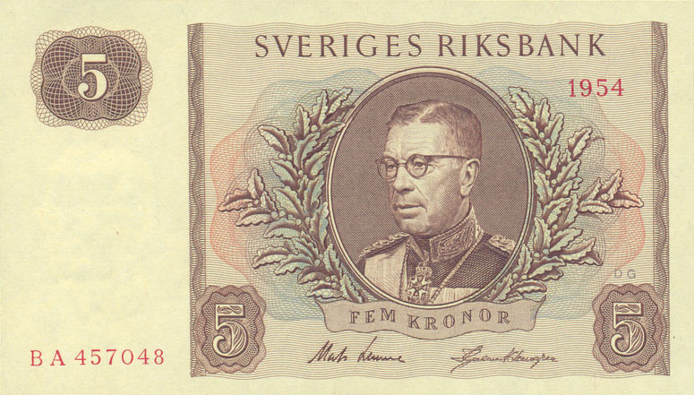 Front of Sweden p42a: 5 Kronor from 1954