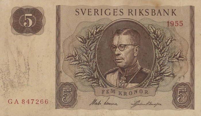 Front of Sweden p42b: 5 Kronor from 1955