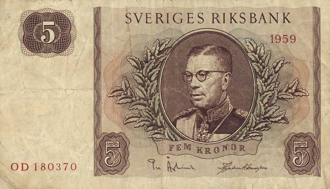 Front of Sweden p42d: 5 Kronor from 1959