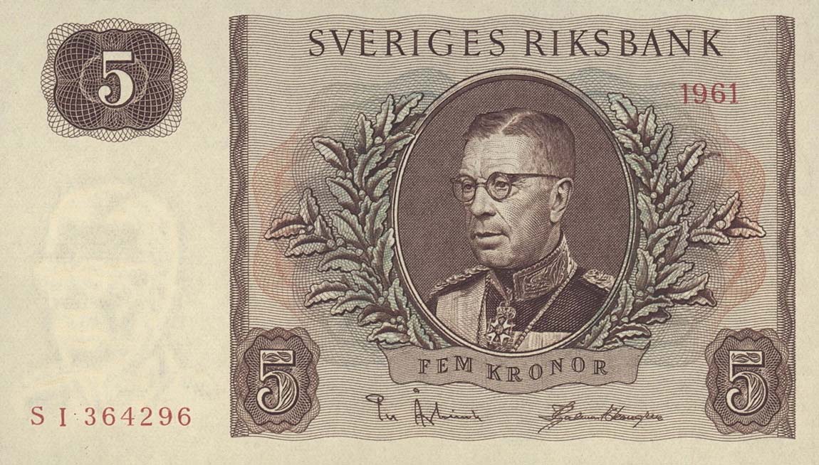 Front of Sweden p42f: 5 Kronor from 1961