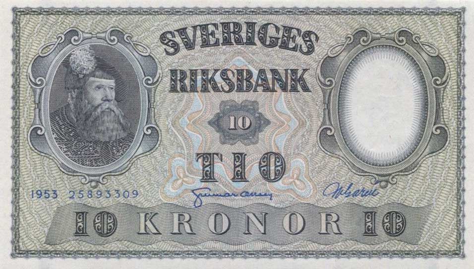 Front of Sweden p43a: 10 Kronor from 1953