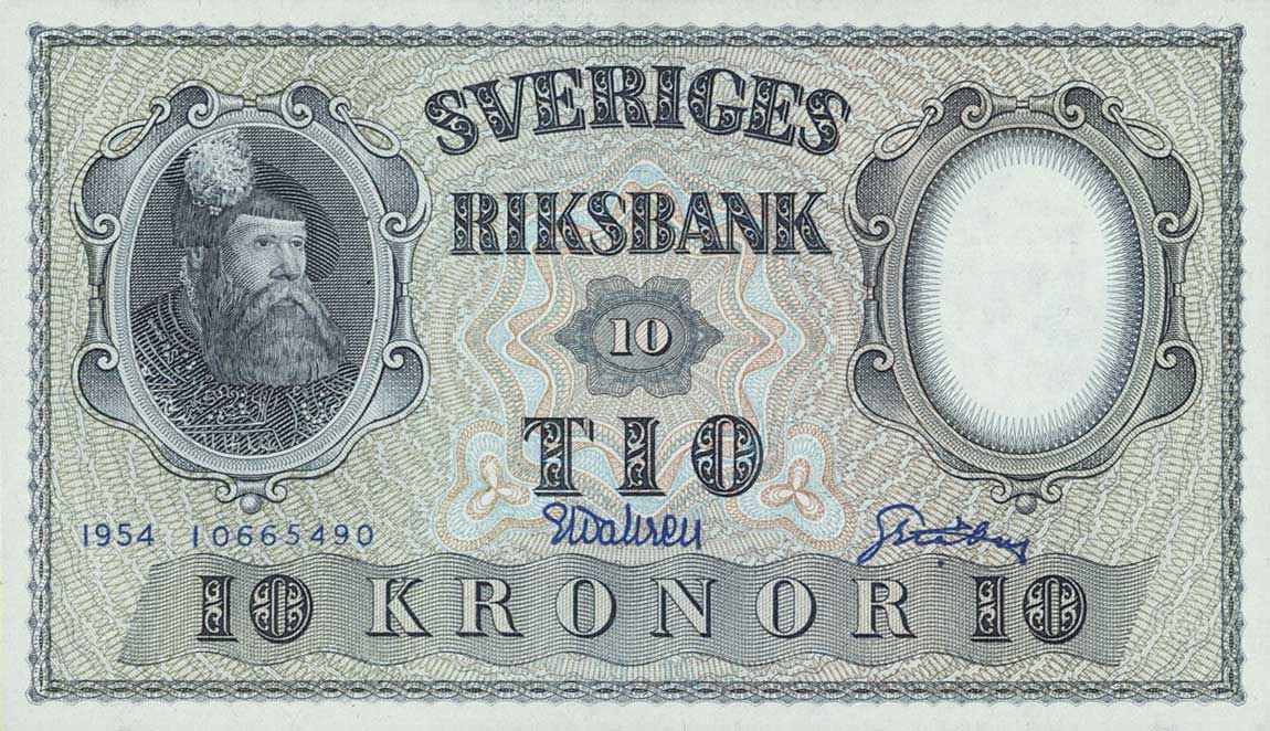 Front of Sweden p43b: 10 Kronor from 1954