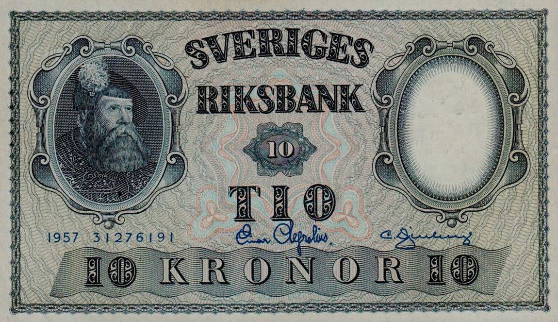 Front of Sweden p43e: 10 Kronor from 1957