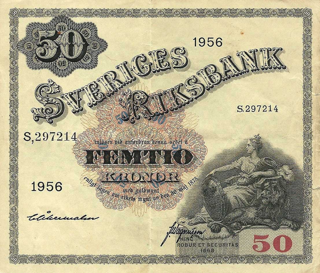 Front of Sweden p44b: 50 Kronor from 1956