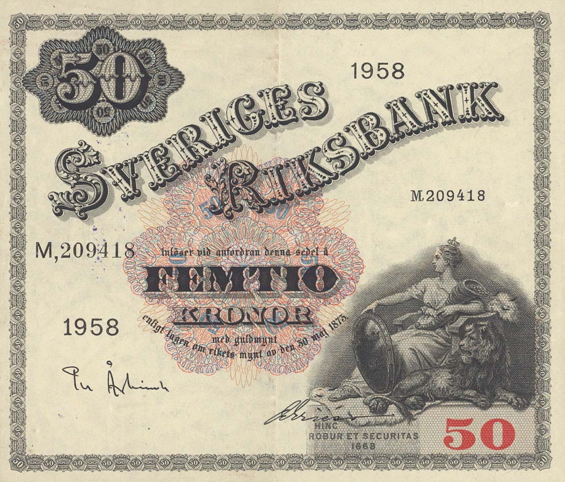 Front of Sweden p44d: 50 Kronor from 1958