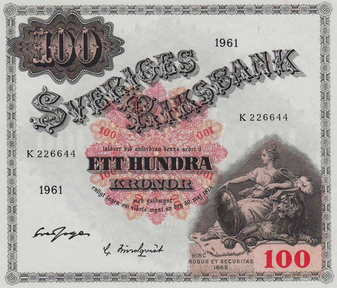 Front of Sweden p48c: 100 Kronor from 1961