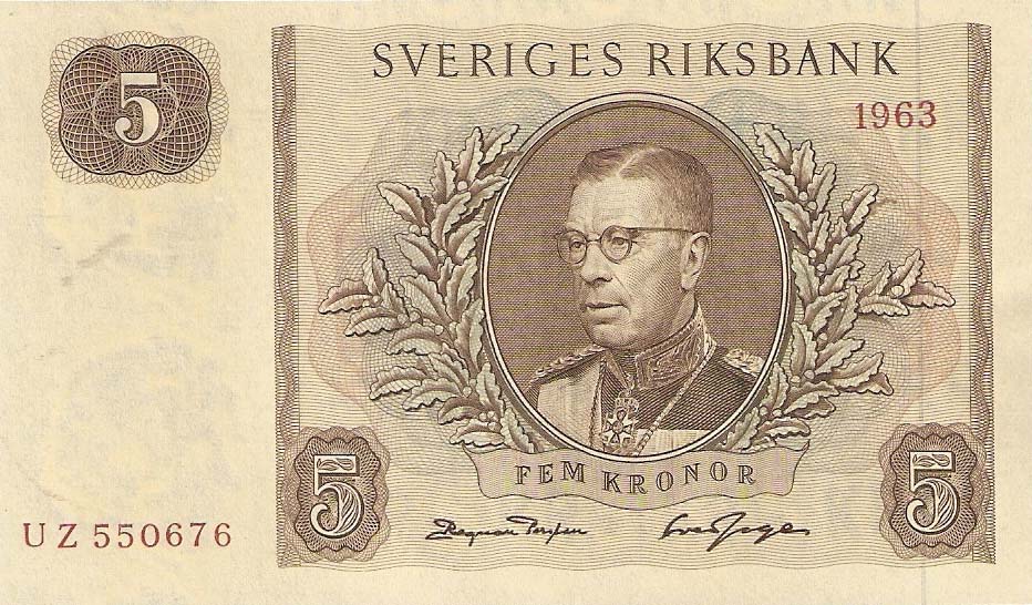 Front of Sweden p50b: 5 Kronor from 1963