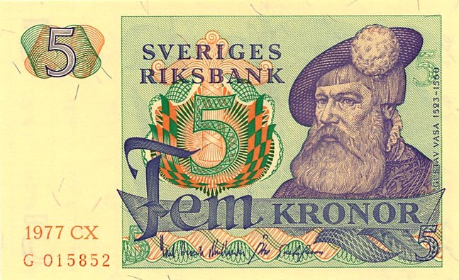 Front of Sweden p51d: 5 Kronor from 1977