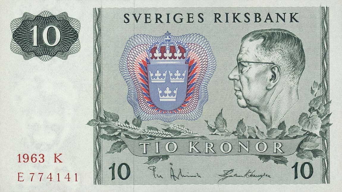 Front of Sweden p52a: 10 Kronor from 1963