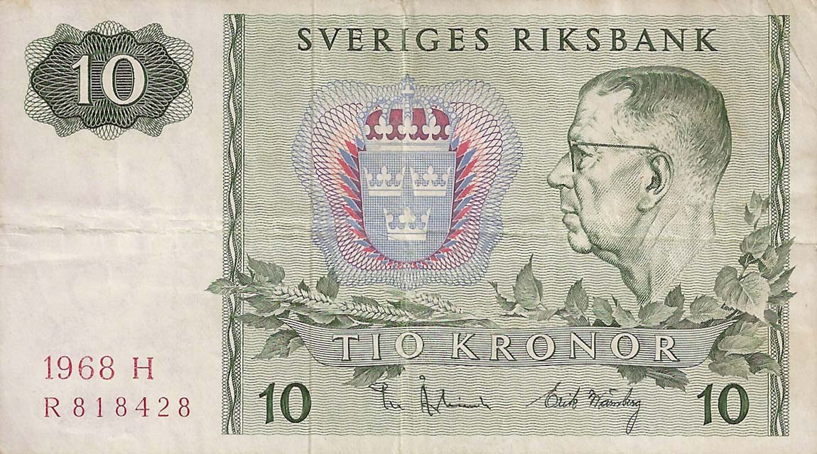 Front of Sweden p52b: 10 Kronor from 1966