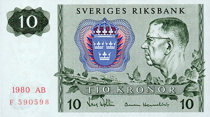 Front of Sweden p52e: 10 Kronor from 1980