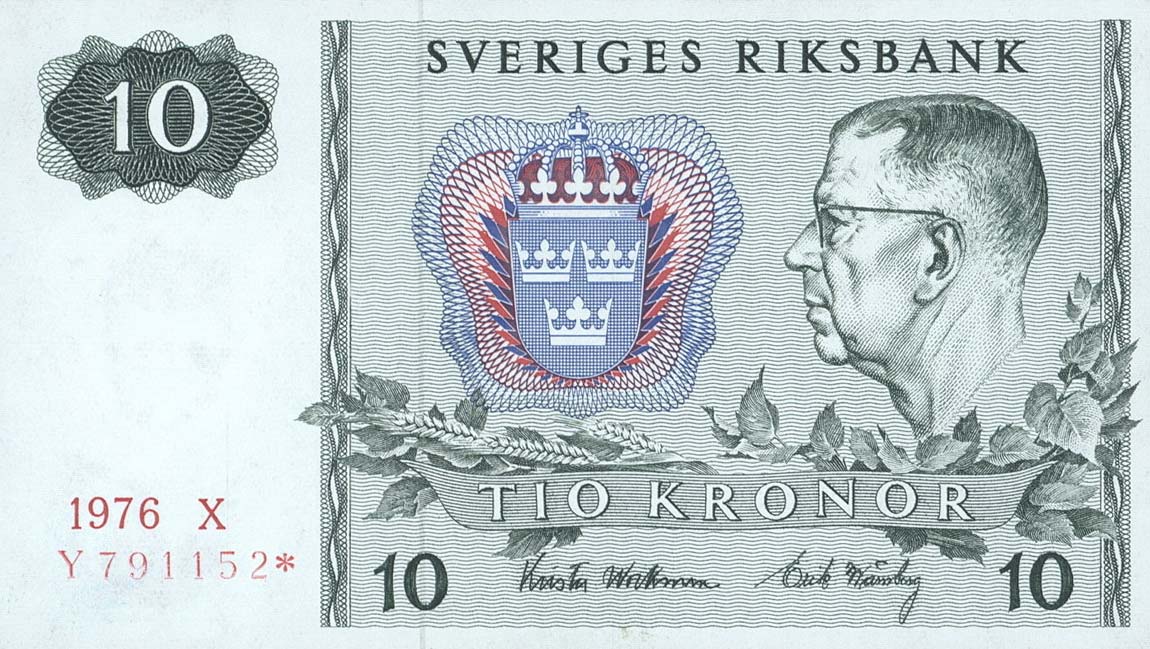 Front of Sweden p52r2: 10 Kronor from 1976