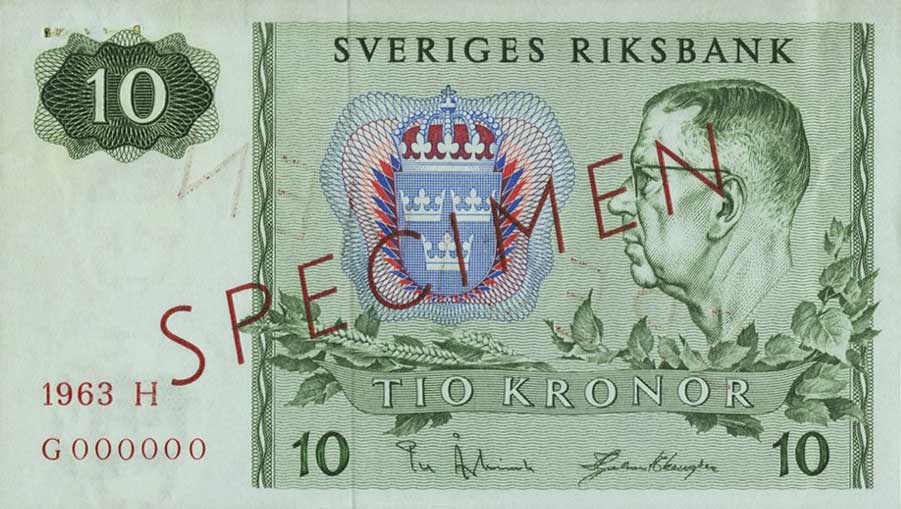 Front of Sweden p52s: 10 Kronor from 1963