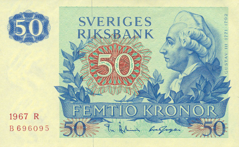 Front of Sweden p53a: 50 Kronor from 1965