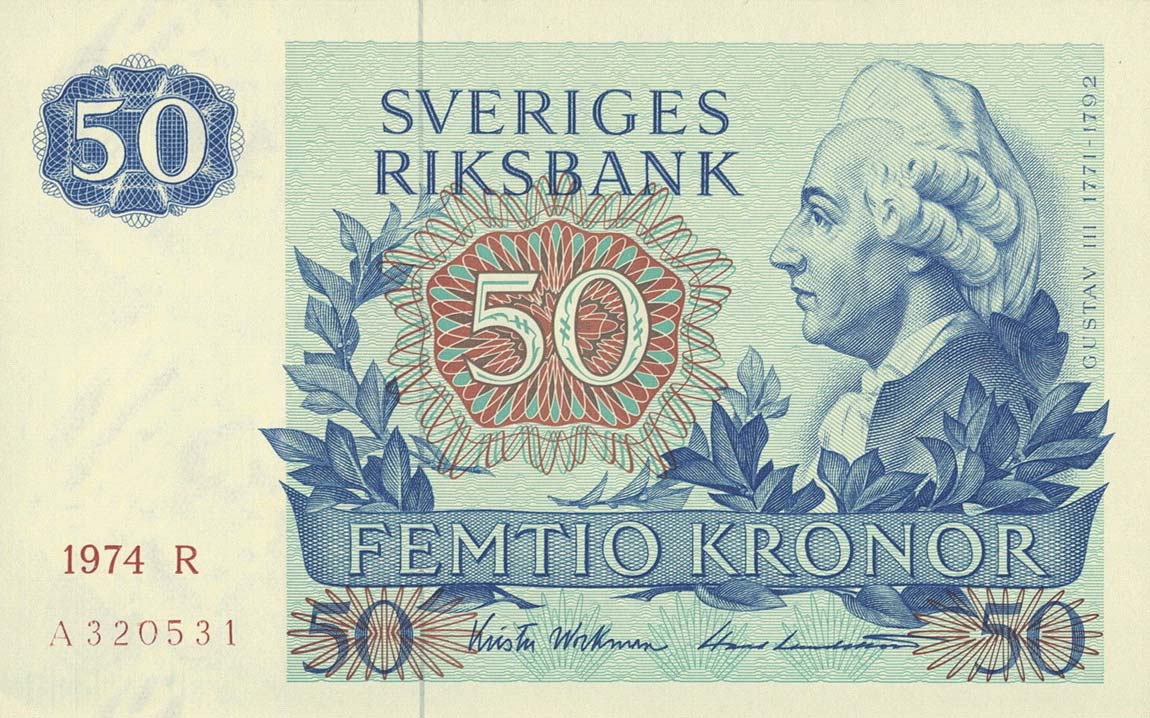 Front of Sweden p53b: 50 Kronor from 1974