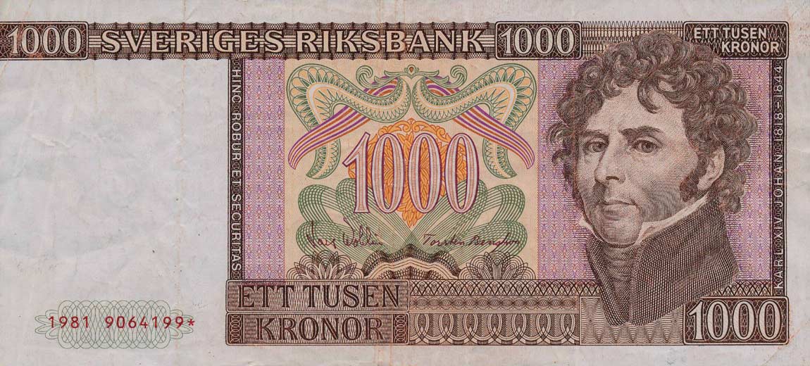 Front of Sweden p55r1: 1000 Kronor from 1976