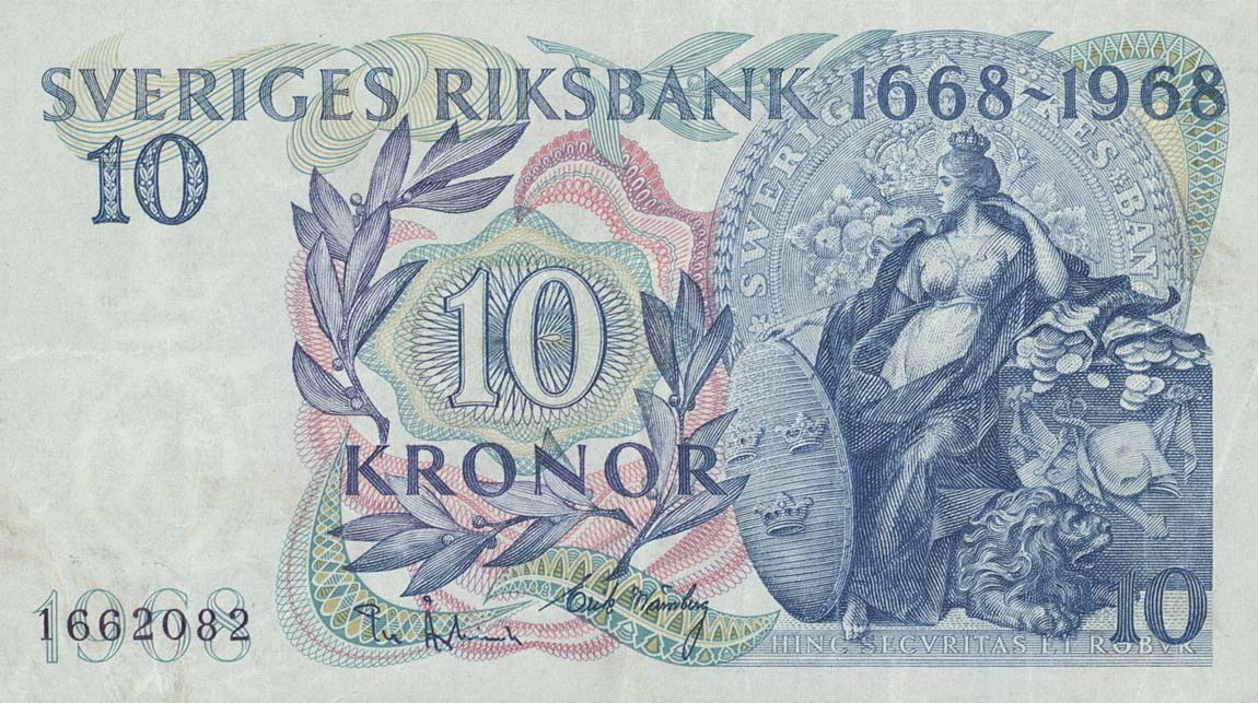 Front of Sweden p56a: 10 Kronor from 1968