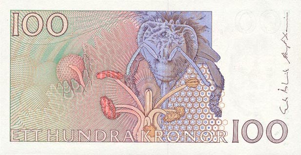 Back of Sweden p57a: 100 Kronor from 1986