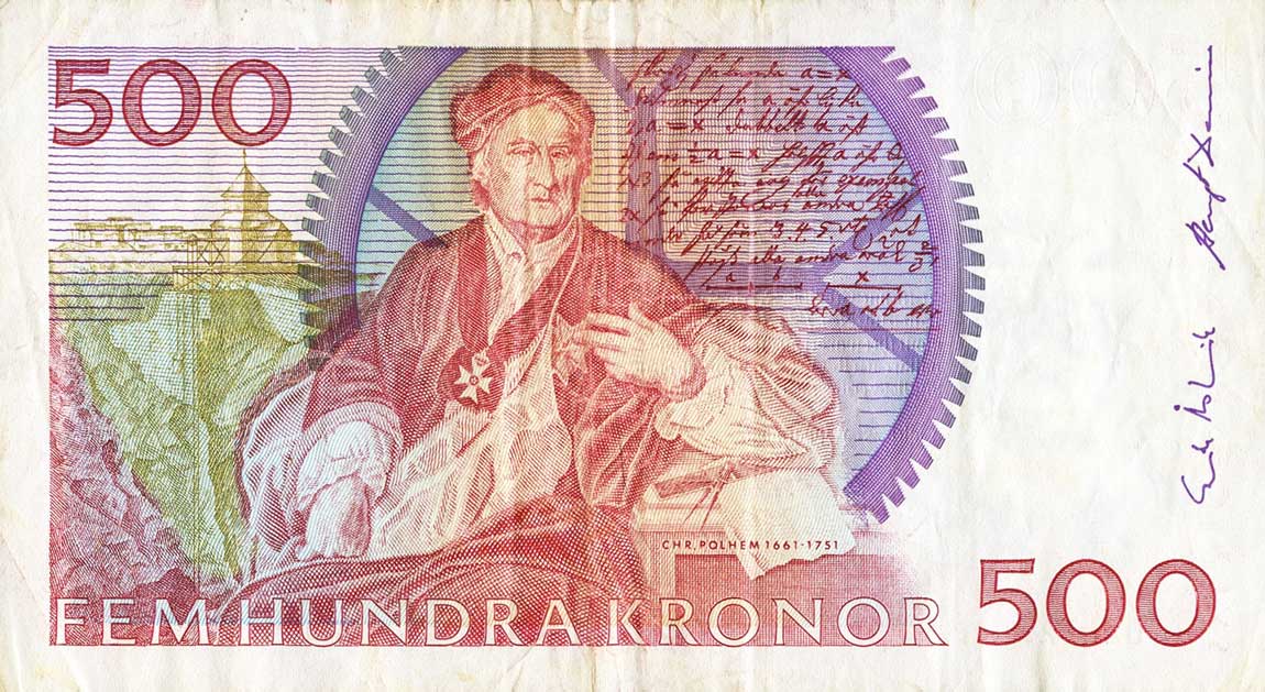 Back of Sweden p59a: 500 Kronor from 1989