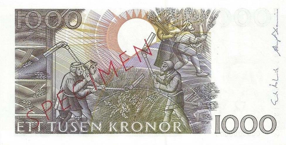 Back of Sweden p60s: 1000 Kronor from 1989