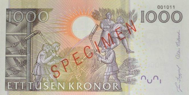 Back of Sweden p67s: 1000 Kronor from 2005