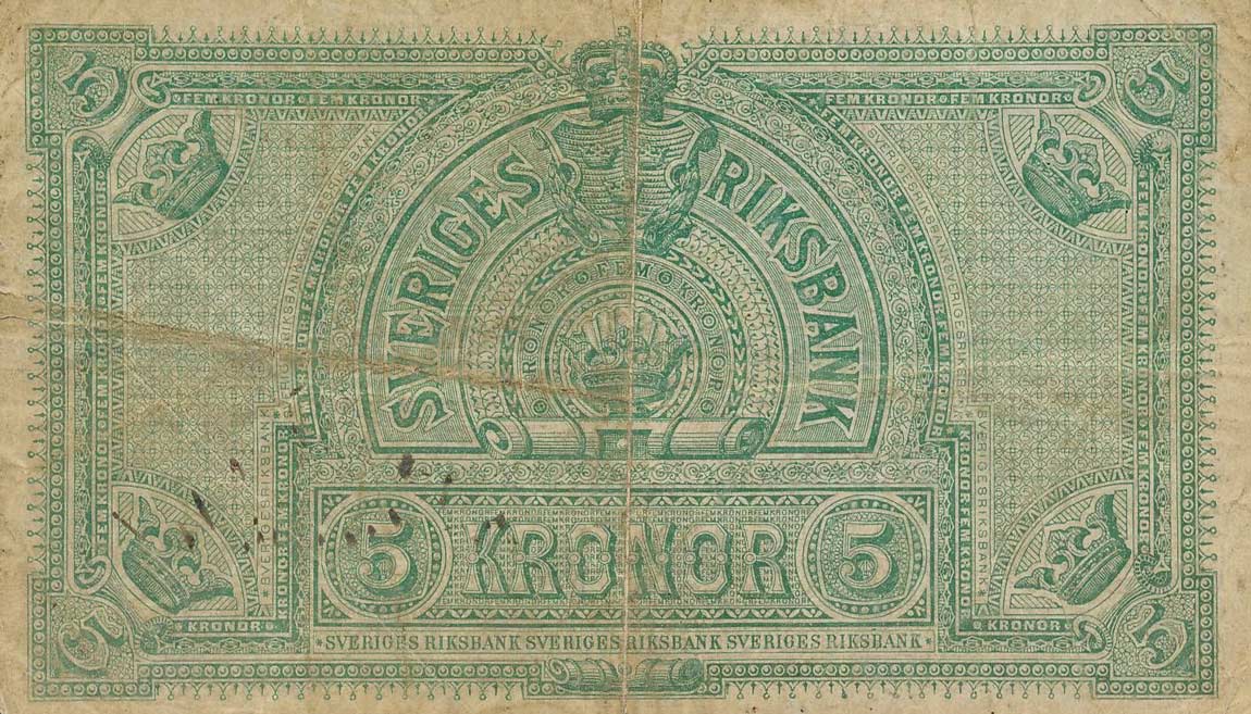 Back of Sweden p8f: 5 Kronor from 1884