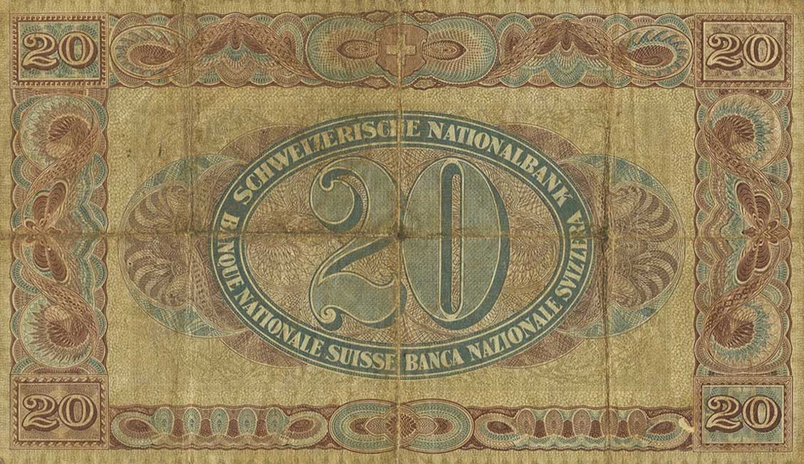 Back of Switzerland p12c: 20 Franken from 1916