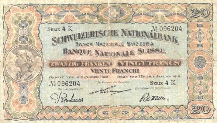 Front of Switzerland p12d: 20 Franken from 1918