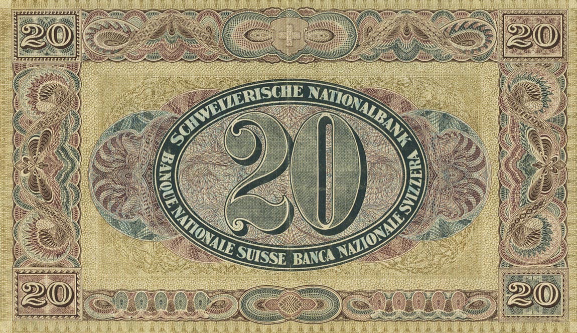 Back of Switzerland p12g: 20 Franken from 1922