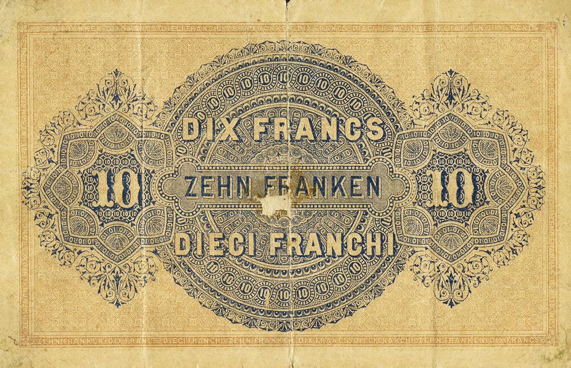 Back of Switzerland p17: 10 Franken from 1914