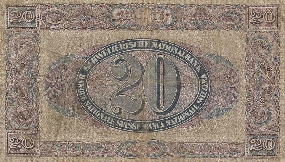 Back of Switzerland p27a: 20 Franken from 1922