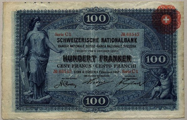 Front of Switzerland p2: 100 Franken from 1907