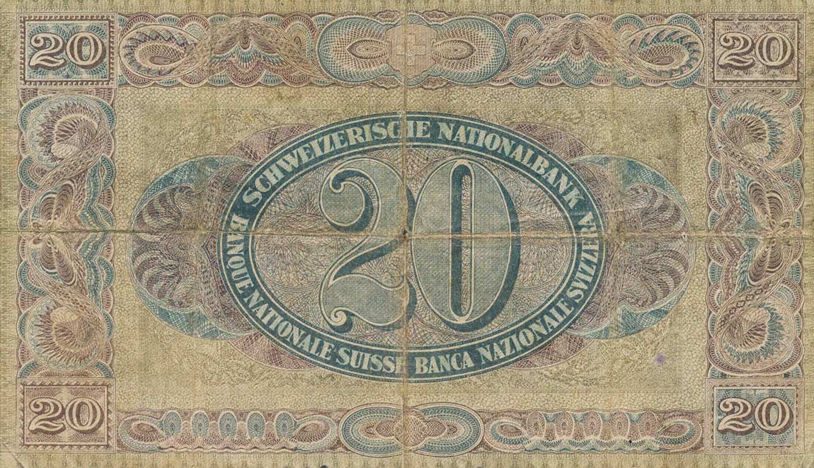 Back of Switzerland p33a: 20 Franken from 1923