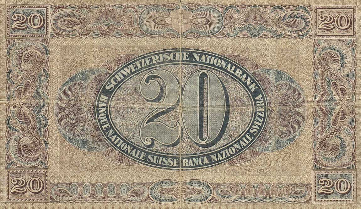 Back of Switzerland p33b: 20 Franken from 1926