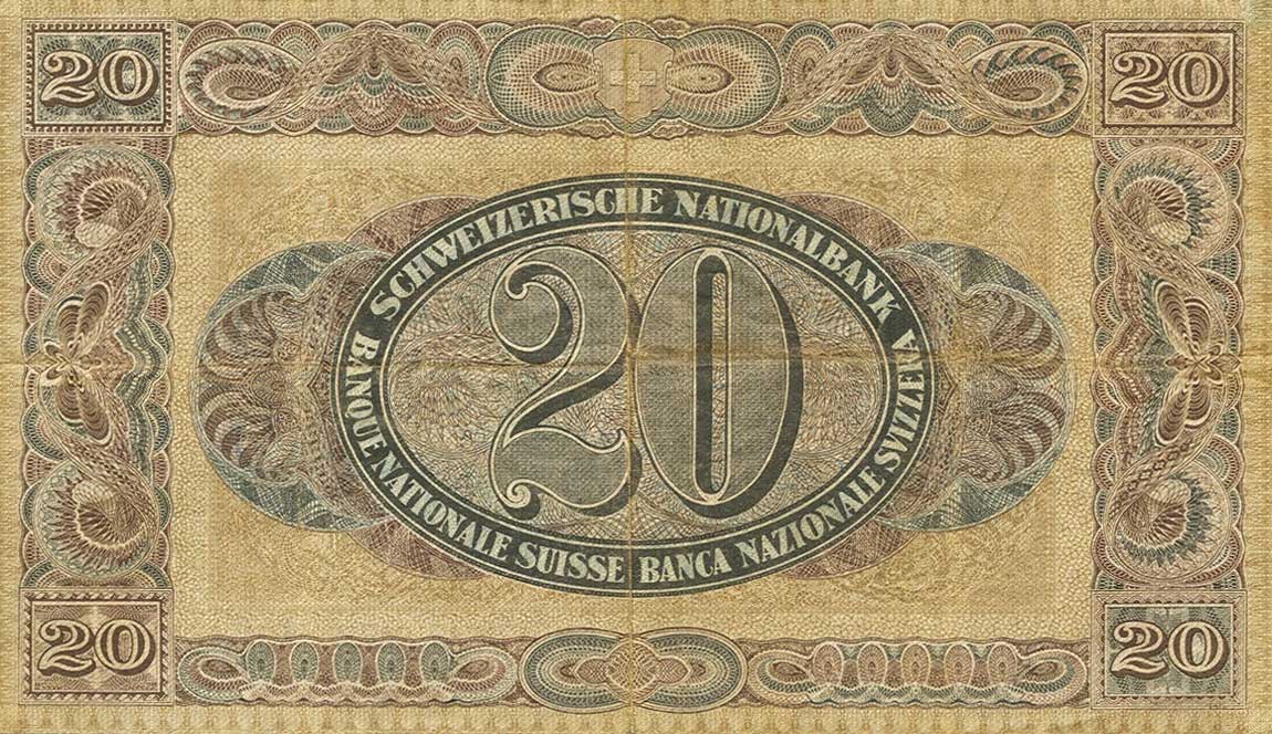 Back of Switzerland p33e: 20 Franken from 1927