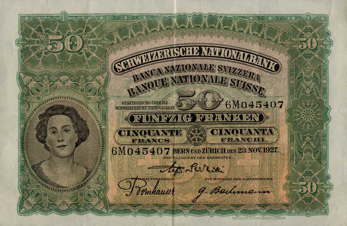 Front of Switzerland p34c: 50 Franken from 1927