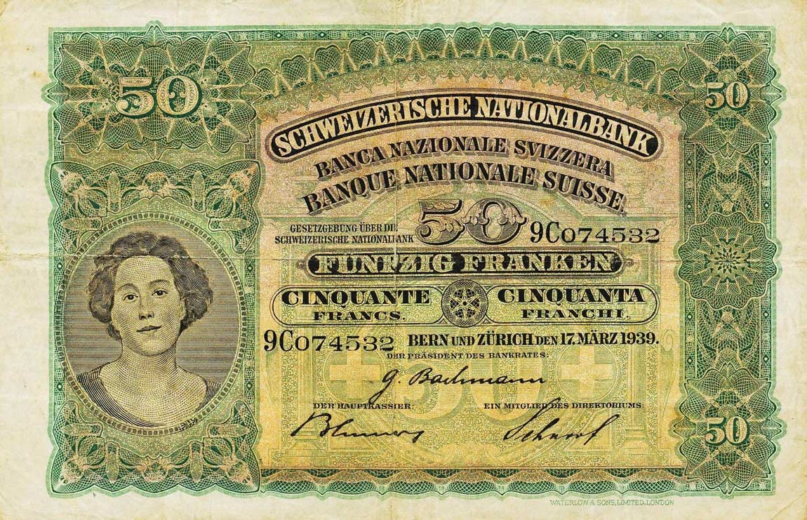 Front of Switzerland p34i: 50 Franken from 1939