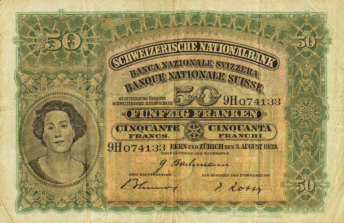 Front of Switzerland p34j: 50 Franken from 1939