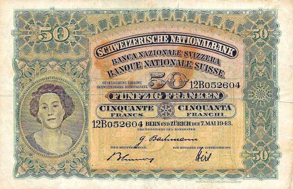 Front of Switzerland p34n: 50 Franken from 1943