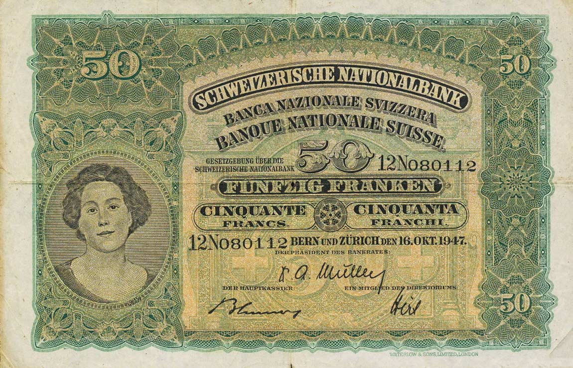 Front of Switzerland p34o: 50 Franken from 1947
