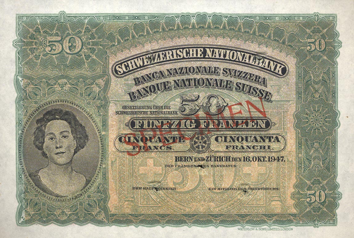 Front of Switzerland p34s: 50 Franken from 1924