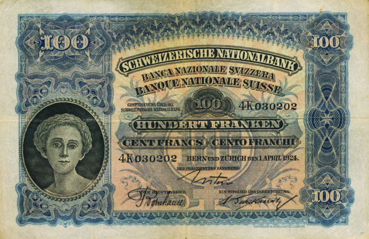 Front of Switzerland p35a: 100 Franken from 1924