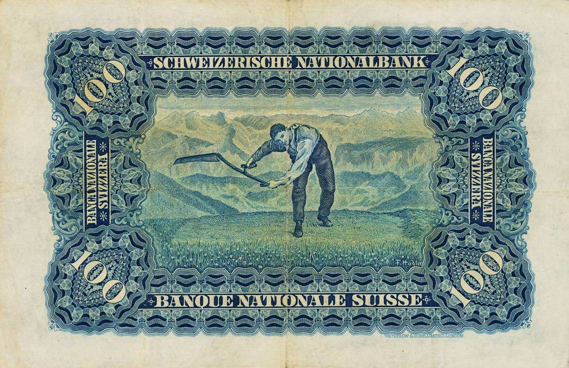 Back of Switzerland p35d: 100 Franken from 1927