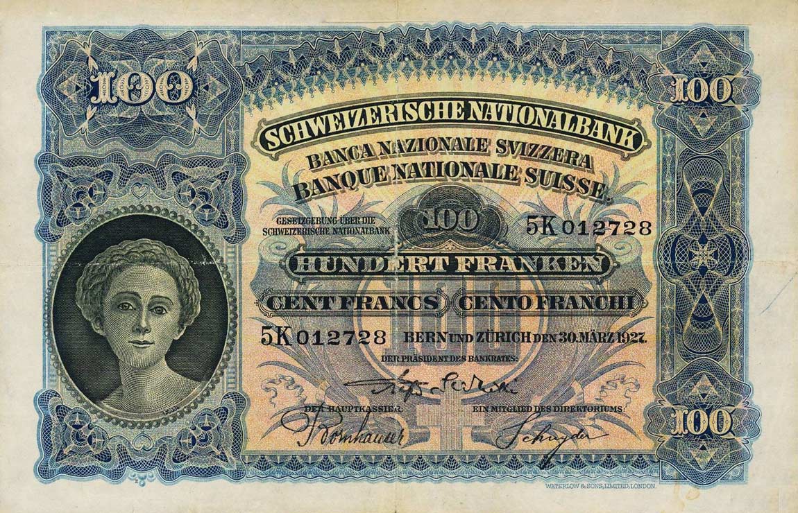 Front of Switzerland p35d: 100 Franken from 1927