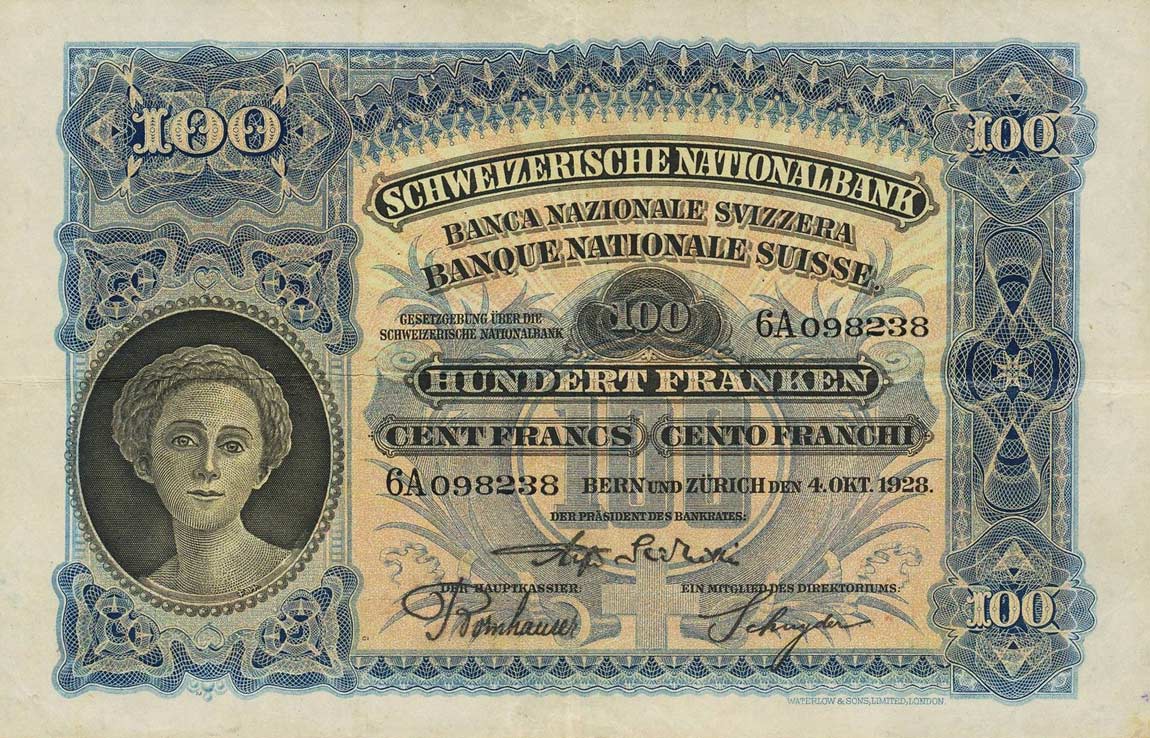 Front of Switzerland p35e: 100 Franken from 1928