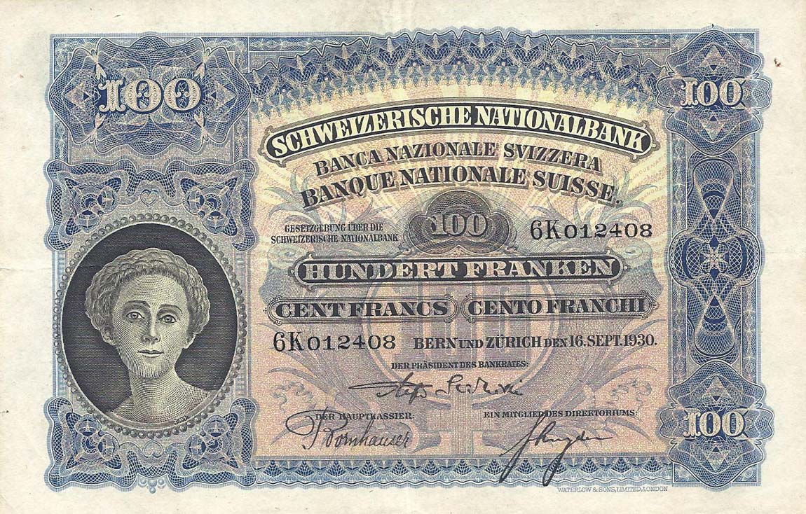 Front of Switzerland p35f: 100 Franken from 1930