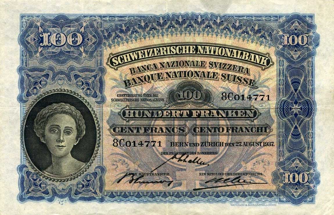 Front of Switzerland p35i: 100 Franken from 1937