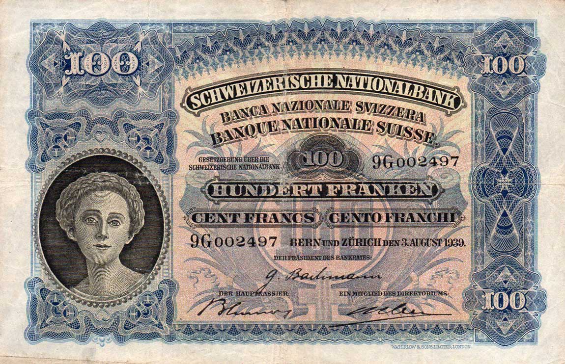 Front of Switzerland p35l: 100 Franken from 1939